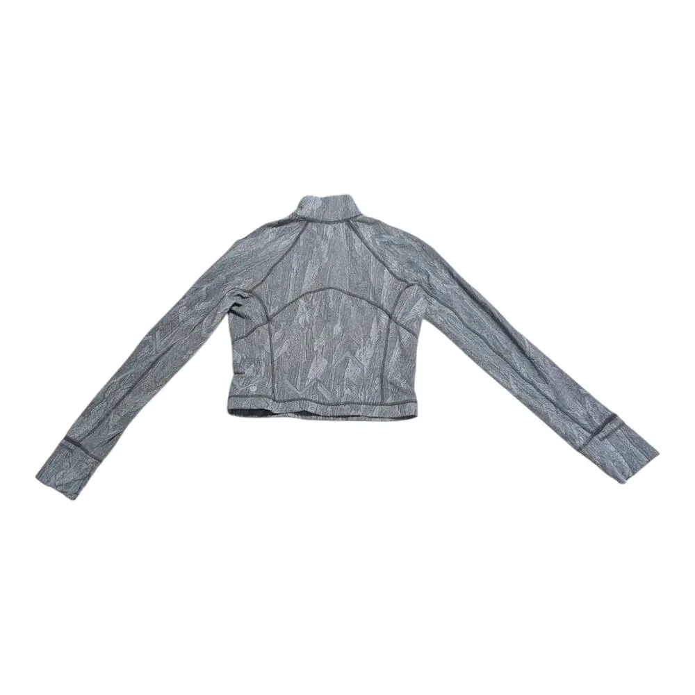 Lululemon Its Rulu Run Cropped Half Zip Jacket Pullover Reverberate Chevron Grey